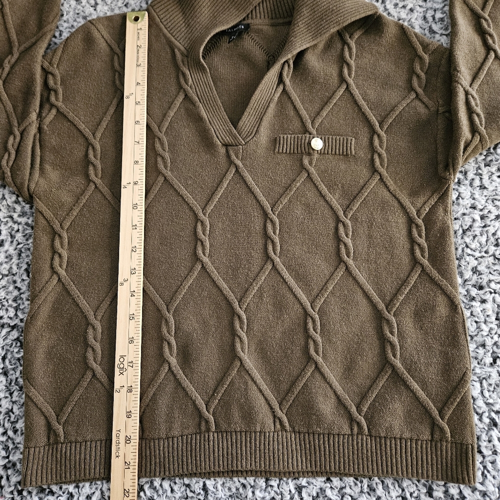 Talbots Womens Lattice Cable Johnny Collar Sweater M Cotton Blend Office Casual - Picture 7 of 11